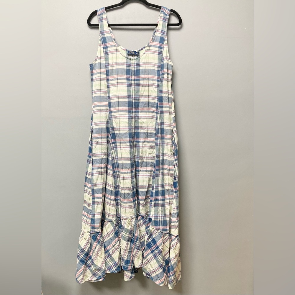 Polo by Ralph Lauren Girls Plaid Sleeveless Cotton Dress in Blue, White & Pink